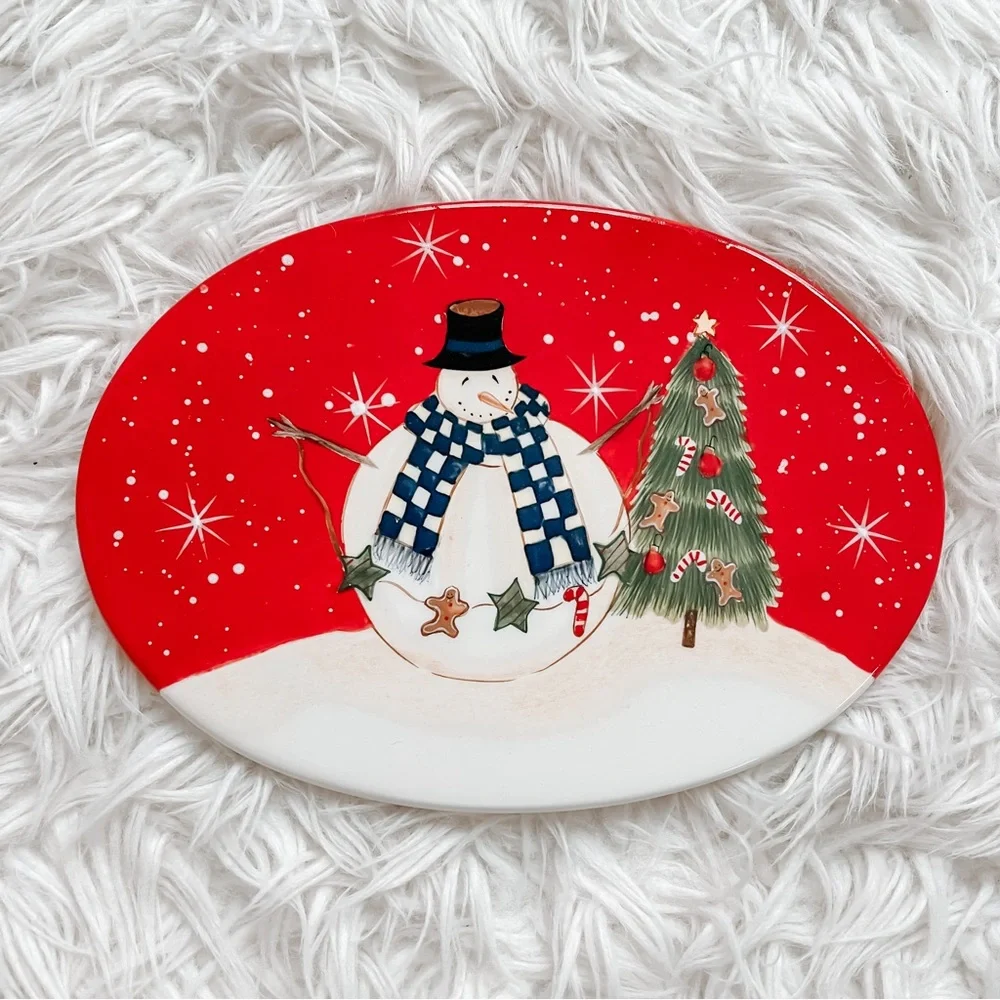 Christmas Snowman Hot Plate Holiday Serving Plate